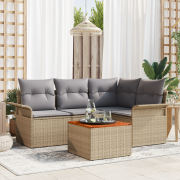 vidaXL 5-delat trädgårdsoffset med kuddar Beige Poly Rattan Akacia