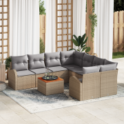 vidaXL 9-delat trädgårdssoffset med kuddar Beige Poly-rotting Akacia