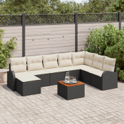 vidaXL 9 Delar Trädgårdsoffaset med Kuddar Svart Poly Rattan Akacia