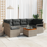 vidaXL 7 Delar Trädgårdsoffaset med Kuddar Grå Poly Rattan Acacia