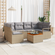 vidaXL 7-delars trädgårdsoff set med kuddar Beige Polyrotting Akacia