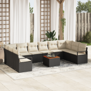 vidaXL 11-delars trädgårdsofforsett med kuddar svart poly rattan acaci...