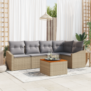vidaXL 6-delars trädgårdsoffset med kuddar beige poly rotting akacia