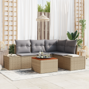 vidaXL 5-delat trädgårdsoffset med kuddar Beige Poly Rattan Akacia