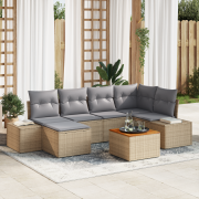 vidaXL 7-delat trädgårdsoffasett med kuddar Beige Poly Rattan Akacia
