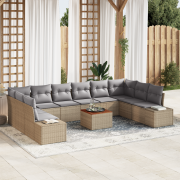 vidaXL 11-delars trädgårdsoffset med kuddar Beige Poly Rattan Acacia