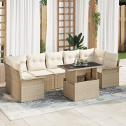vidaXL 8-delars trädgårdsofa set med kuddar beige poly rattan