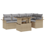 vidaXL 6-delat trädgårdsofaset med kuddar beige poly rattan