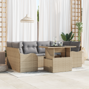 vidaXL 7-delars trädgårdsoffset med kuddar - Beige poly rotting