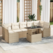 vidaXL 8 Delars Trädgårdsoffagrupp med Kuddar Beige Poly Rattan
