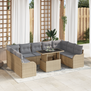 vidaXL 10-delars trädgårdssoffset med kuddar beige poly rattan