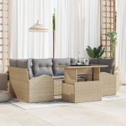 vidaXL 7-delad trädgårdsoffagrupp med kuddar beige poly-rotting