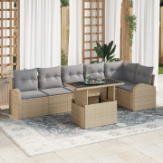 vidaXL 7-delars Trädgårdsoffgrupp med Kuddar Beige Poly Rattan
