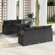 vidaXL 7-delat trädgårdsoffset med kuddar svart poly rattan
