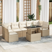 vidaXL 8-delars Trädgårdsoffaset med Kuddar Beige Poly Rattan