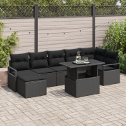 vidaXL 8 Delar Trädgårdssoffset med Kuddar Svart Poly Rattan