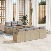 vidaXL 8-delars trädgårdsoff-set med kuddar beige polyrotting