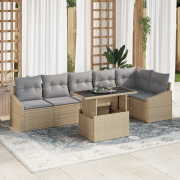 vidaXL 7-delad trädgårdsoffaset med kuddar beige polyrotting