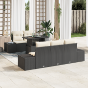 vidaXL 6 Delars Trädgårdsoff set med Kuddar Svart Poly Rattan