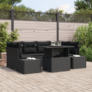 vidaXL 7 Delars Trädgårdsoff set med Kuddar Svart Poly Rattan