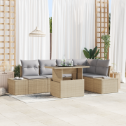 vidaXL 6-delars trädgårdsoffset med kuddar Beige Poly Rattan