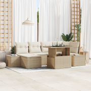 vidaXL 7-delars soffset för trädgården med beige polyrottingkuddar