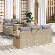 vidaXL 6-delars trädgårdsoff set med kuddar beige poly rotting