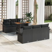 vidaXL 7-delad trädgårdsoffa med kuddar svart poly rattan