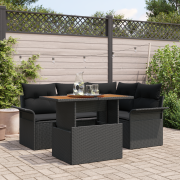 vidaXL 5-delat trädgårdsoffaset med kuddar svart poly rattan