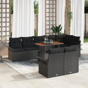 vidaXL 9-delad Trädgårdsoffasett med kuddar Svart Poly Rattan