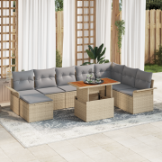 vidaXL 9-delat trädgårdsofa set med kuddar Beige Poly Rattan