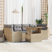 vidaXL 7-delad trädgårdsoffaset med kuddar beige poly rotting