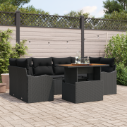 vidaXL 7-delat trädgårdsoffaset med kuddar svart poly rattan