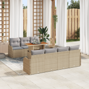 vidaXL 8-delars trädgårdsoffset med kuddar beige poly rattan
