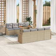 vidaXL 9-delars trädgårdsoffaset med kuddar beige polyrotting