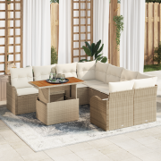 vidaXL 9-delars trädgårdsoffasats med kuddar beige poly rattan