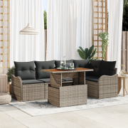 vidaXL 6-delat Trädgårdsofa set med Kuddar Grå Poly Rattan