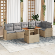 vidaXL 7-delat Trädgårdsoffasett med kuddar Beige Poly Rattan