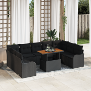 vidaXL 10-dela trädgårdssofa-set med kuddar Svart poly rattan