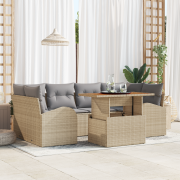 vidaXL 7-delat trädgårdsoff-set med kuddar Beige Poly Rattan