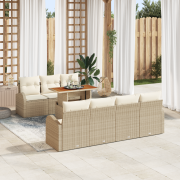 vidaXL 8-delat trädgårdssoffa set med kuddar beige poly rattan