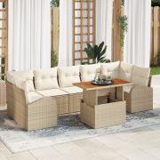 vidaXL 8-delad Trädgårdsoffasats med kuddar Beige Poly Rattan