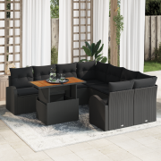 vidaXL 9-delad trädgårdsoff set med kuddar svart poly rattan