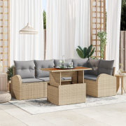 vidaXL trädgårdsoffset med kuddar Beige Poly Rattan