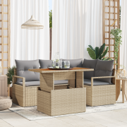 vidaXL 5-delars Trädgårdsoffapaket med Kuddar Beige Poly-Rotting