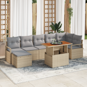 vidaXL 8-delad trädgårdsoffagrupp med kuddar Beige Poly Rattan