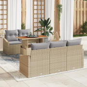 vidaXL 6-delars soffgrupp för trädgården med kuddar Beige konstrotting