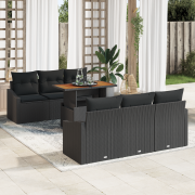 vidaXL 7-delars trädgårdsoff set med kuddar svart poly rattan