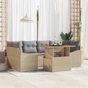 vidaXL 7-delat Trädgårdsoffset med kuddar Beige Poly Rattan
