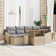 vidaXL 7 Delars Trädgårdsoffset med Kuddar Beige Poly Rattan